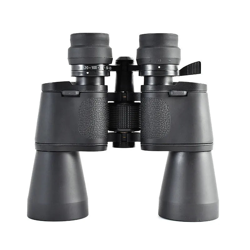 Black outdoor telescope binoculars with large 100mm lenses showing 20-120x zoom markings.