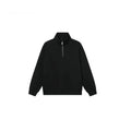 Grey half zipped stand collar cotton sweater hoodie for men and women on a hanger