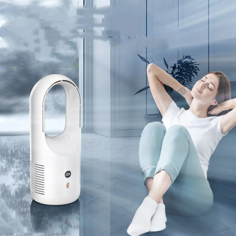 Desktop bladeless USB fan with LED display and rechargeable battery for portable cooling