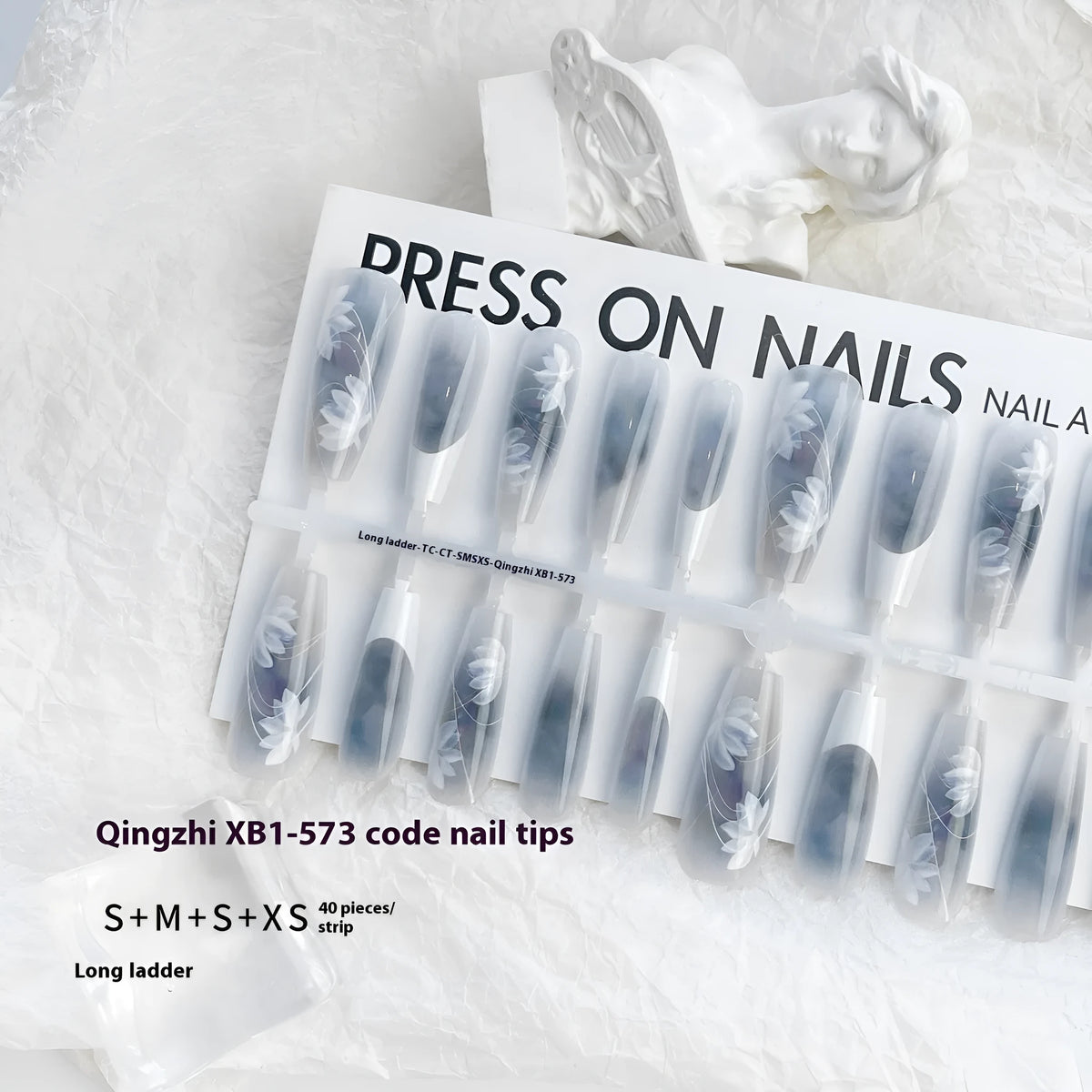 40PCS Chinese butterfly long ladder nail stickers in Qingzhi XB1-573, SMSXS sizes, glossy and unsealed layer options.