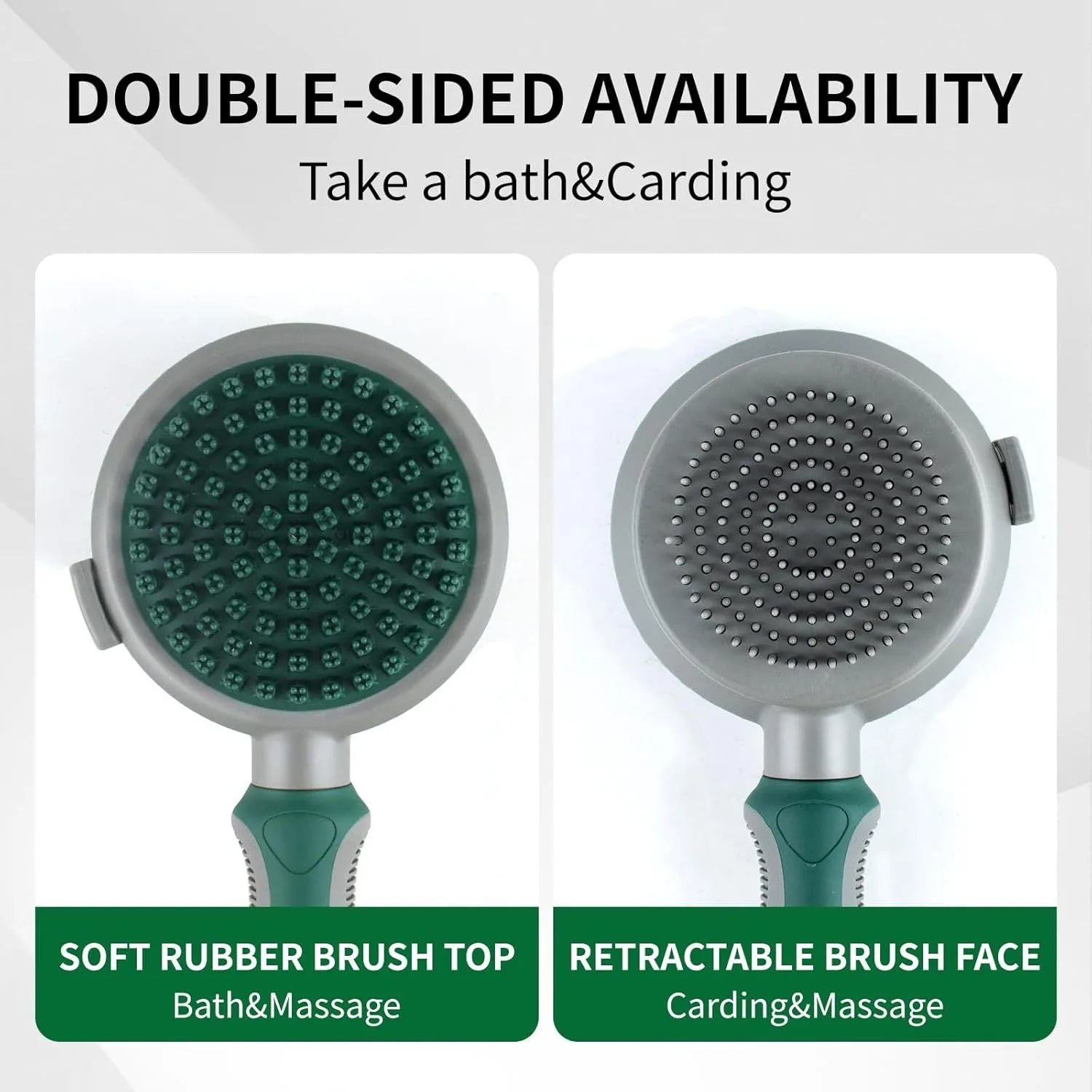Green and pink dual-sided cat and dog brush with slicker comb and silicone massage head.