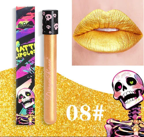 Halloween DR160 skull test tube lip gloss with waterproof matte formula in 12 shade options