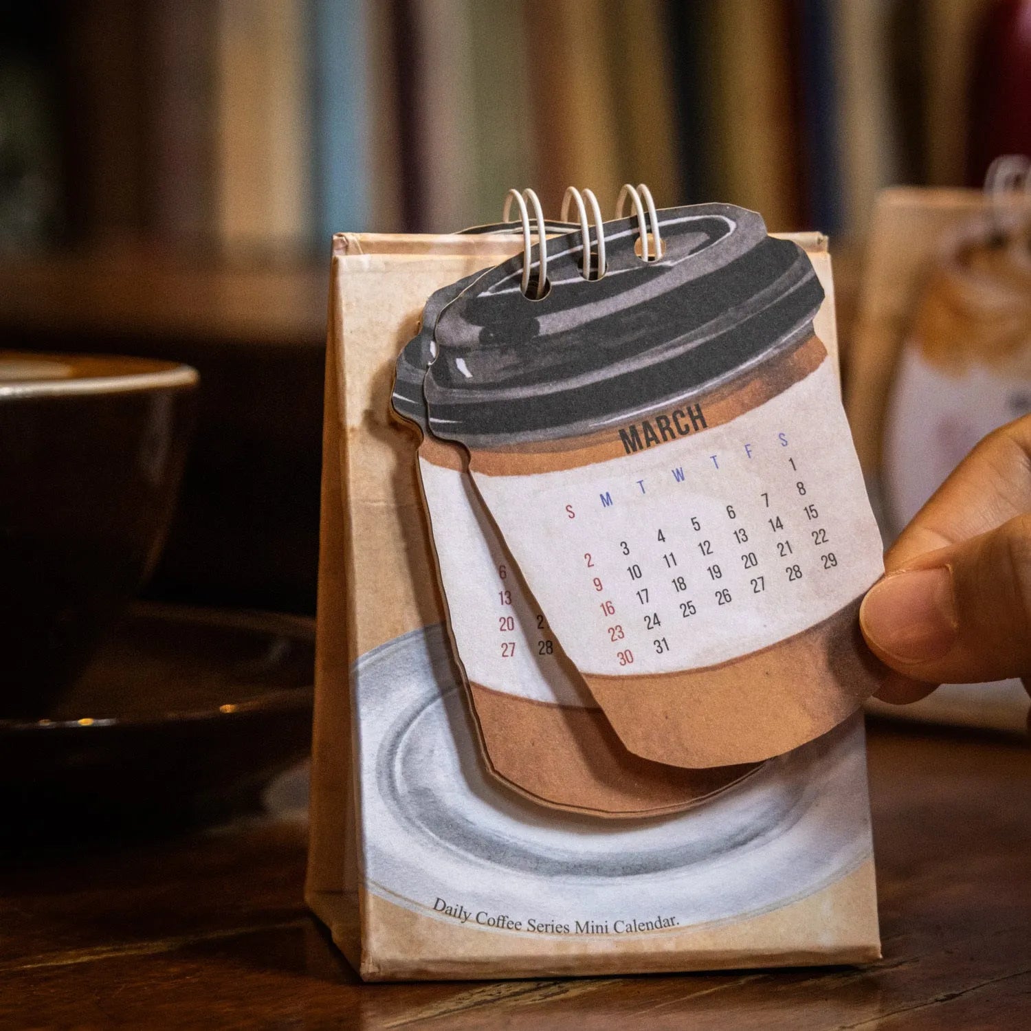 Mini desk calendar 2025 with multiple design options including Coffee Time theme