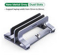 Silver aluminium alloy laptop cooling stand with adjustable width mechanism showing hollow design