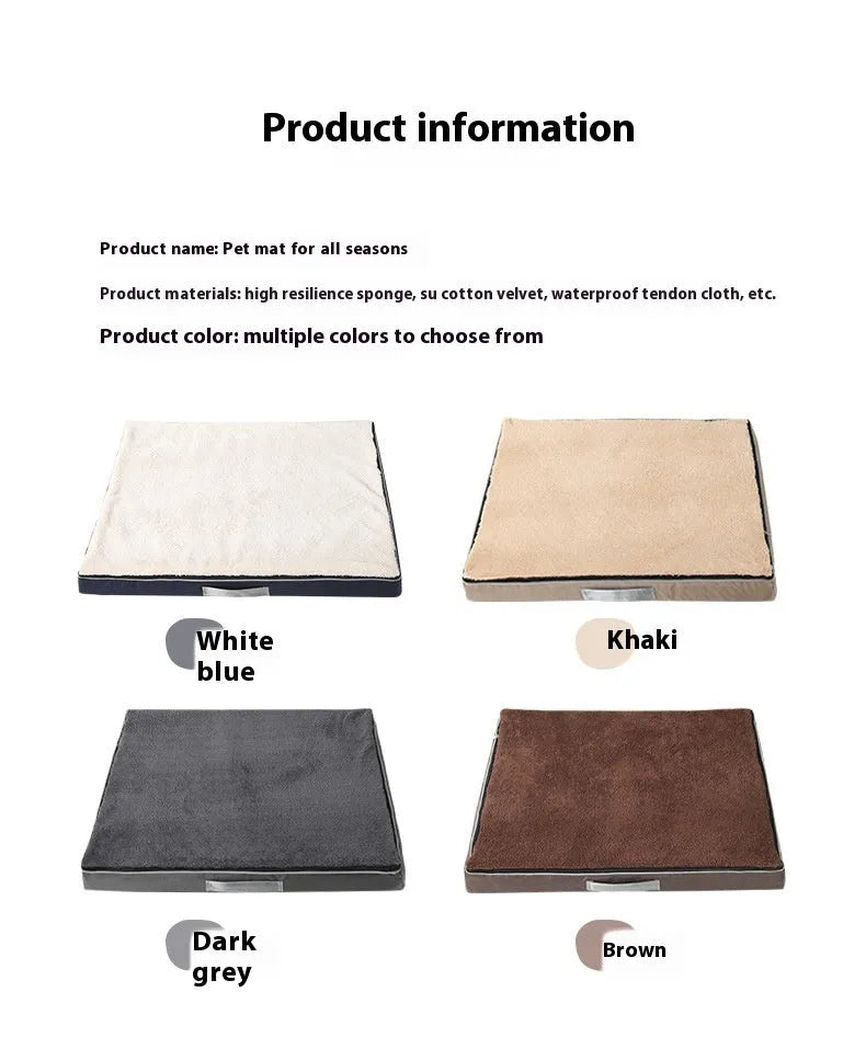 Removable washable sponge dog mat in brown, shown next to size options.