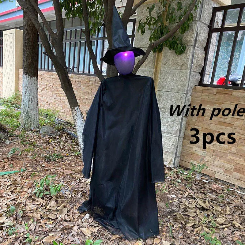 Halloween hanging ghost decoration with red flashing eyes and support tubes