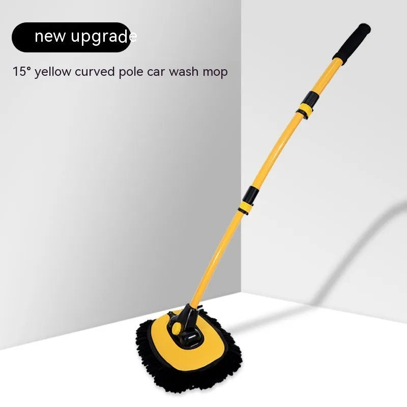 Telescopic curved rod car wash mop with yellow chenille brush head and aluminium alloy shaft
