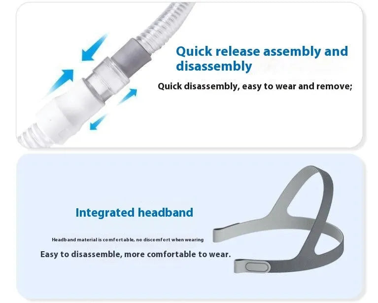 Gray plastic household respirator nose pillow mask for adults with silicone cushion, side view