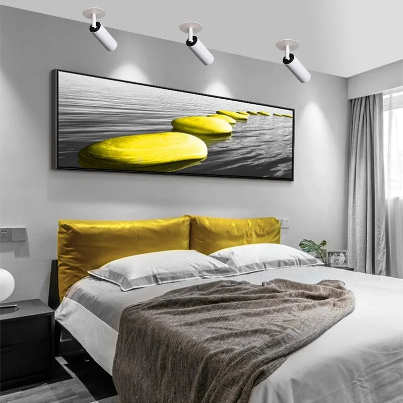 Black and white embedded cylinder LED spotlight for track lighting with selectable power and colour temperature settings.