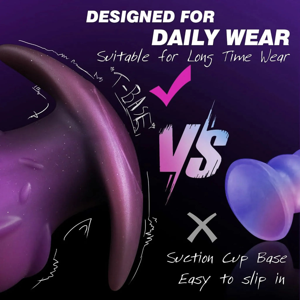 Liquid silicone adult masturbator sex toy in purple, gold, or black, showing size options S, M, L, XL.