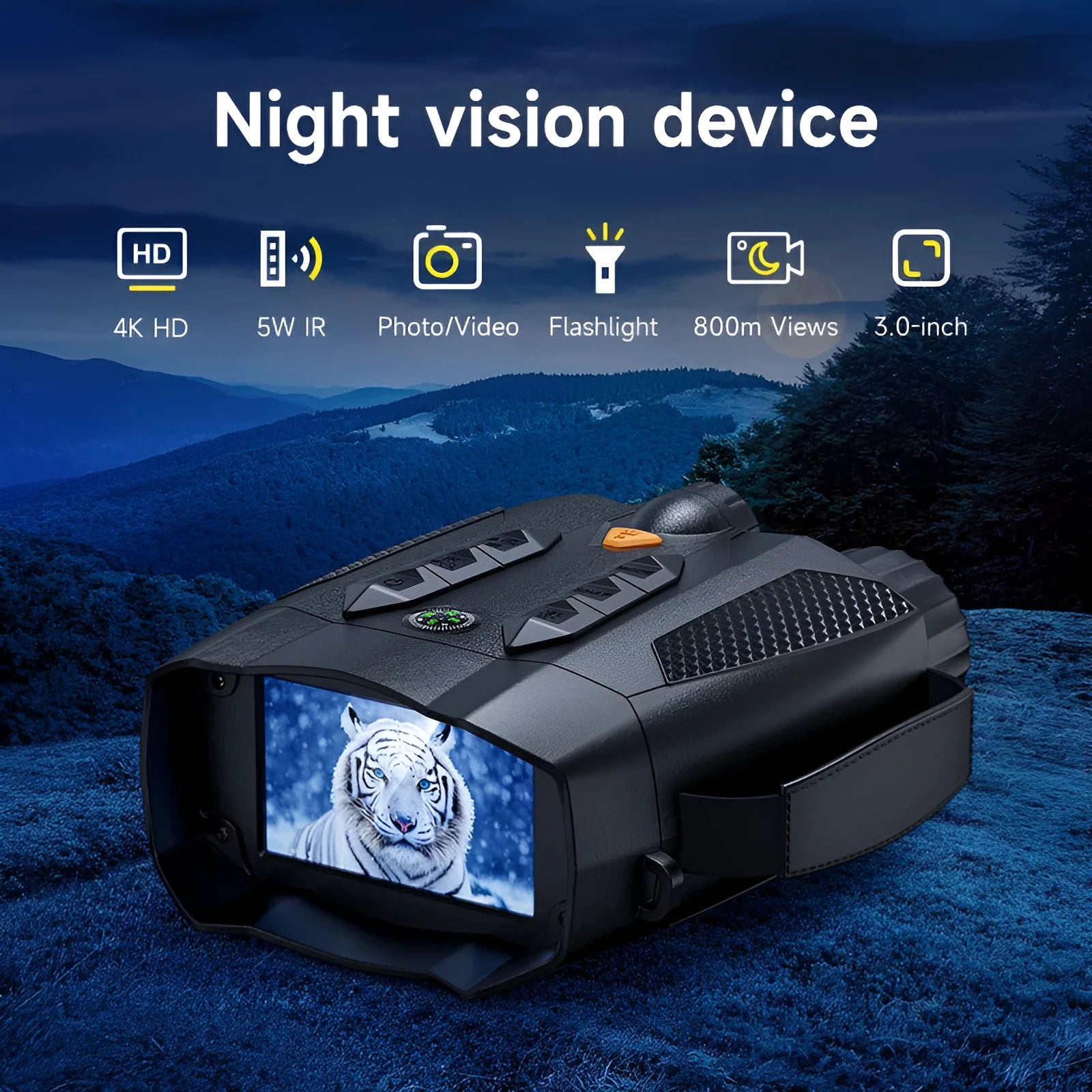 Shimmer full colour black HD double tube night vision instrument with 3-inch IPS screen and 28mm lens
