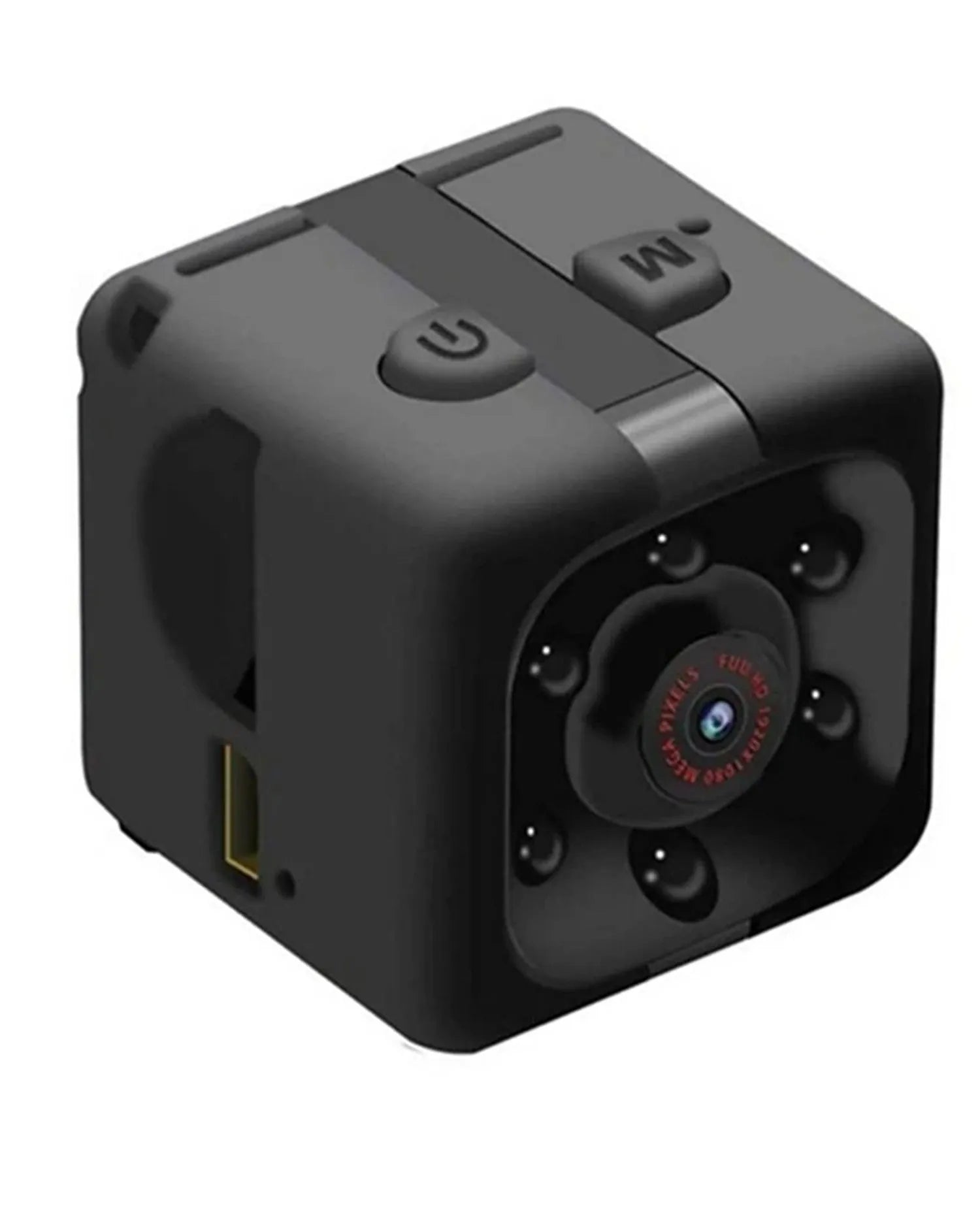 Black mini USB night vision camera showing lens and 80cm connection cable.