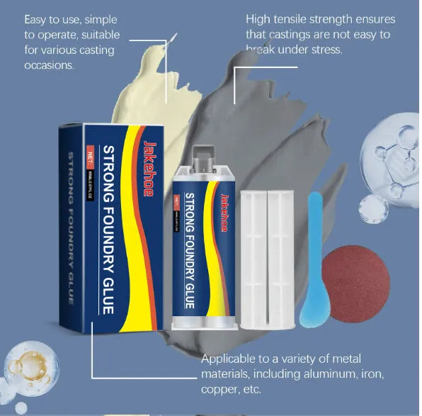 85ml dual-cartridge epoxy metal sealant glue kit with push rod and scraper for stainless steel copper aluminium repairs.