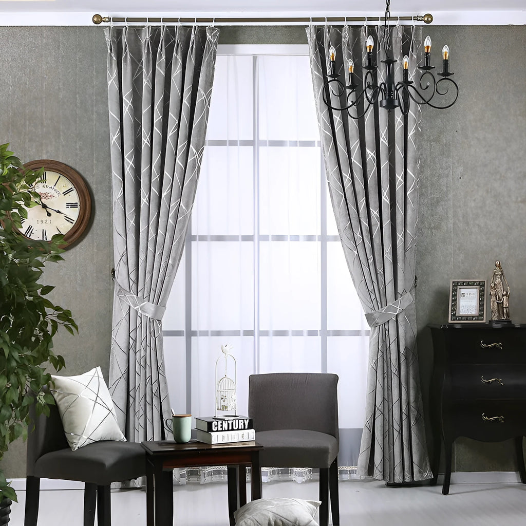 A single panel of modern solid colour chenille blackout curtain, measuring 1 metre by 2.7 metres, in a grey shade.