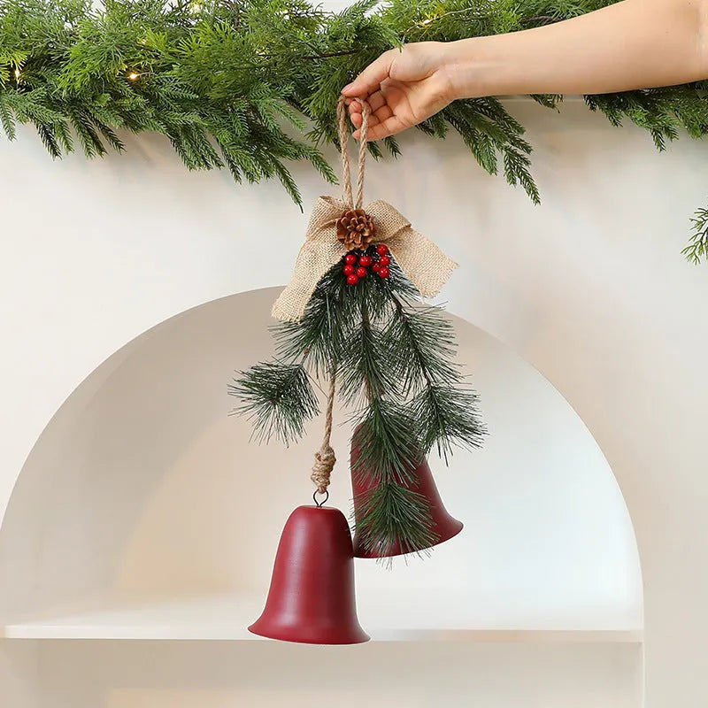 Red velvet bow bell pendant layout prop 50x30x20cm on display