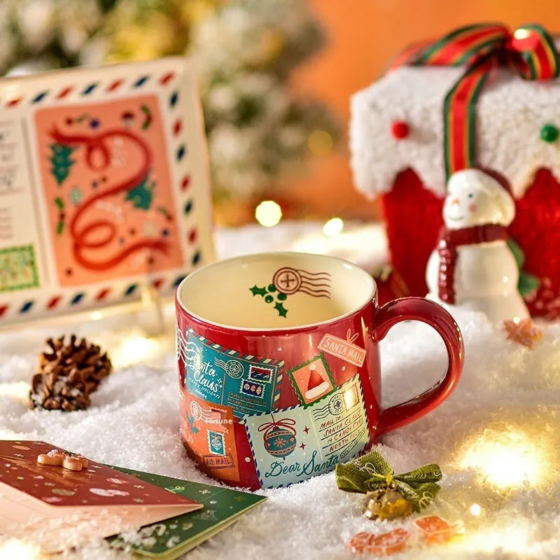 Ceramic mug with dim sum plate set, 400ml, 9x10cm, winter gift, home leisure use