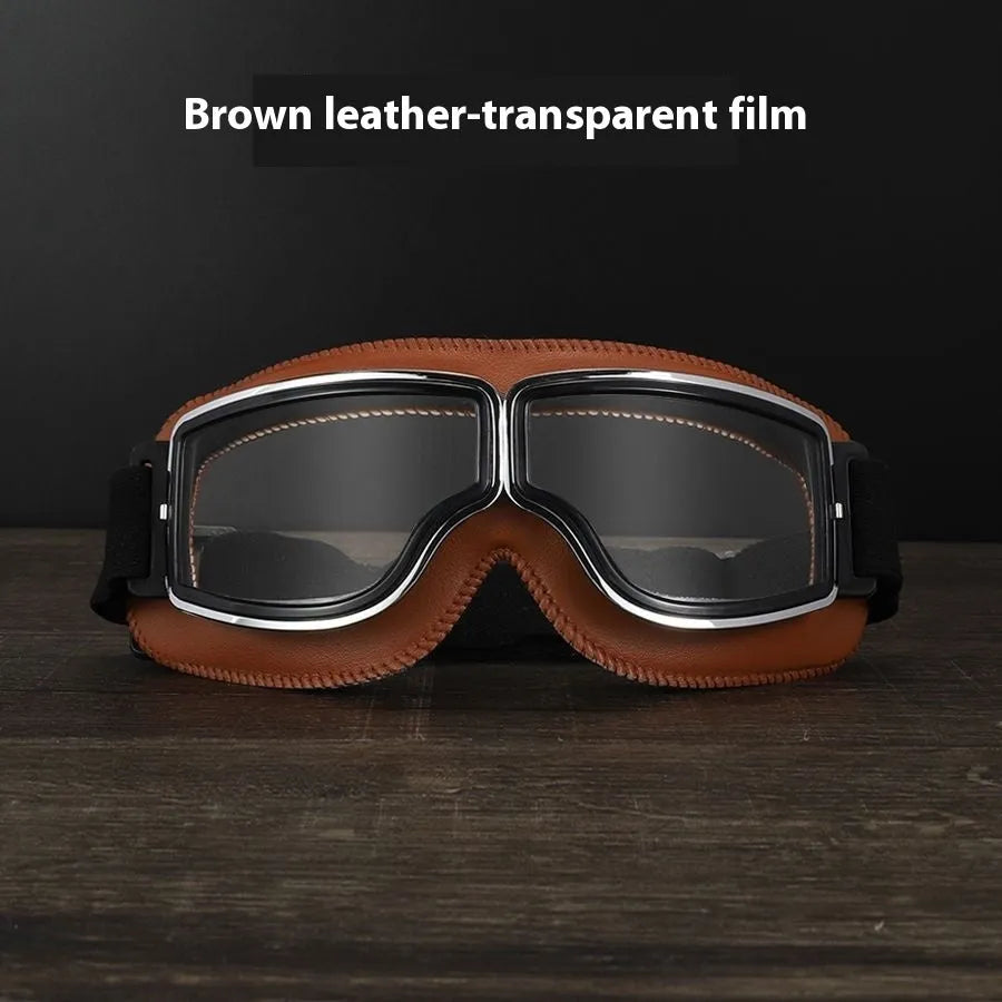 Men's retro outdoor goggles with polypropylene frame and black leather, available in multiple lens colours