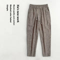 Men's striped linen-cotton casual trousers in a cropped summer length