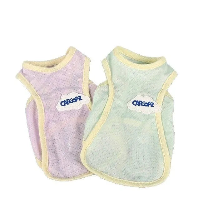 Grass green lightweight polyester vest for a cat, showing sporty design and front leg openings.