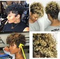 Women's short synthetic wig with curly rolls style in Kanekalon, shown in black.