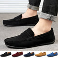 Men's solid colour cowhide suede loafers with round toe and rubber sole