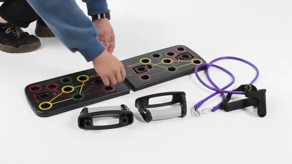 Multifunctional folding push-up board 67x19x1.5cm with pull rope bracket and two armrests