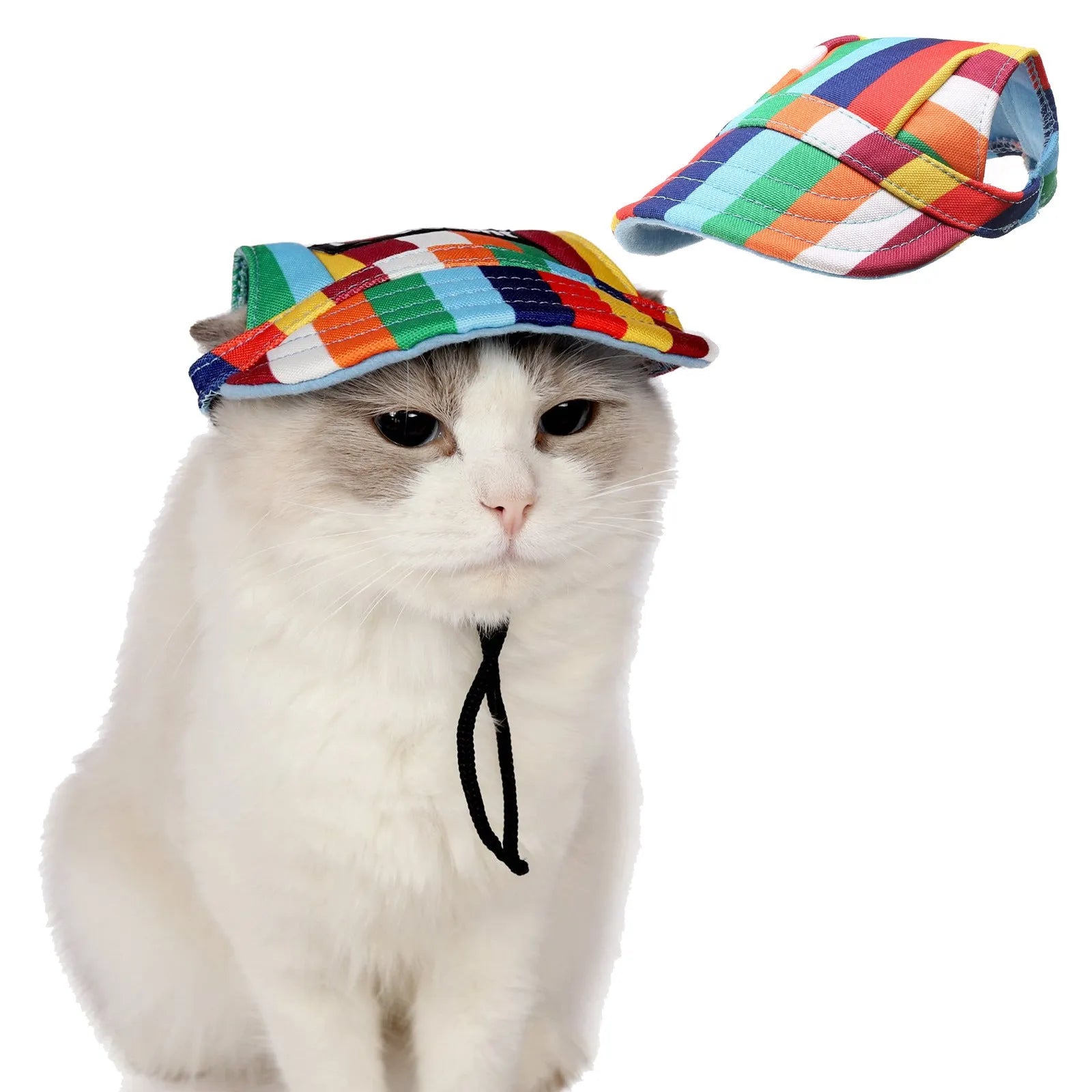 Pet supplies Oxford baseball-style dog sun hat in natural colour on a small dog