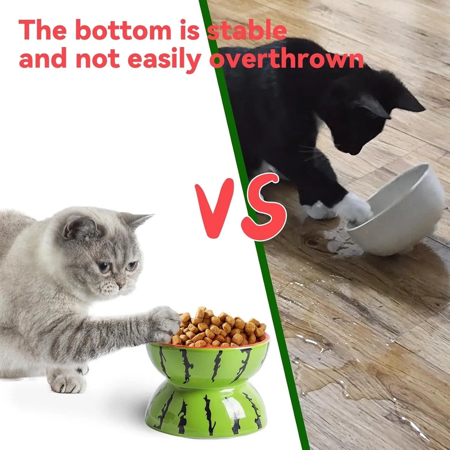 Ceramic raised cat bowl with tilted design in home setting
