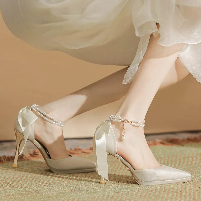 Women's high heel pumps pointed toe stiletto heel waterproof platform solid colour shoes