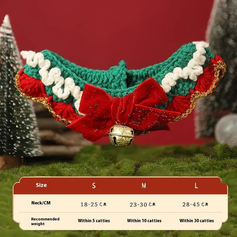Christmas pet scarf wool accessory for dogs cats in festive patterns snowflake Santa Claus lucky deer