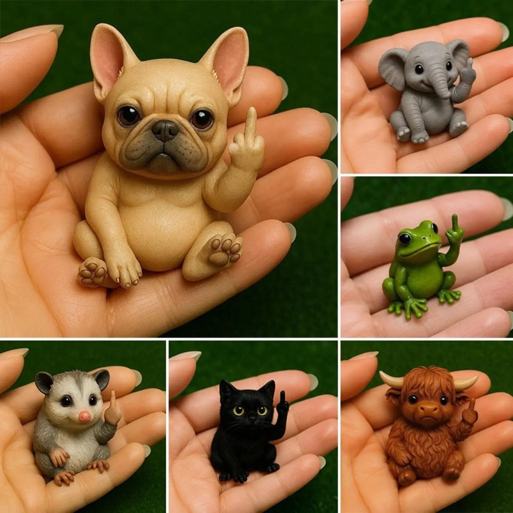 Resin animal figurine with middle finger gesture in cat, dog, elephant, frog, mouse, turtle or Highland cattle style