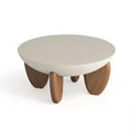 A white solid wood coffee table with adjustable legs and hidden storage compartments.