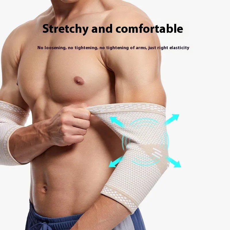 Breathable knitted nylon sports elbow guard for summer, available in black blue, black grey, and skin colour