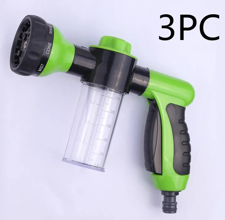 Green high-pressure foam spray gun with adjustable nozzle for car washing and garden use