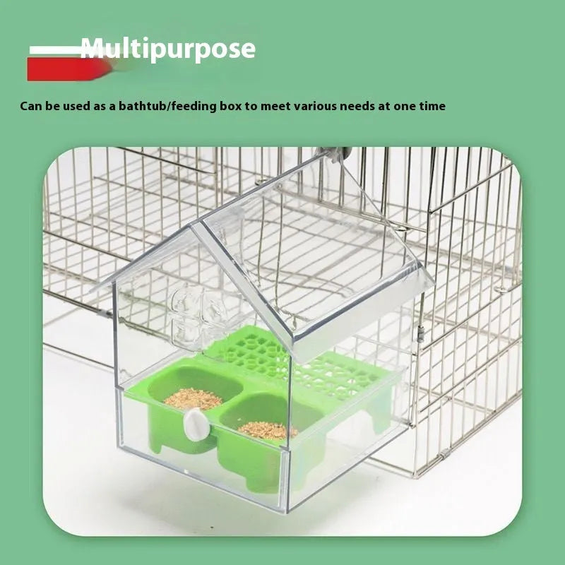 Transparent Peony Parrot Feeder Villa with green roof for outdoor garden bird feeding station