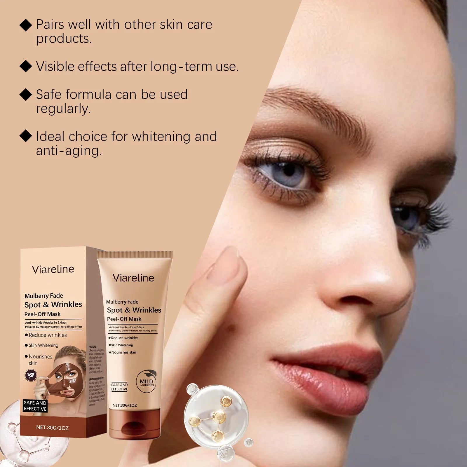30g facial mask with collagen and hyaluronic acid featuring botanical extracts