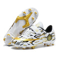 Children's football shoes with Velcro fastening, non-slip rubber outsole, and spikes in sky blue colour, low-top design