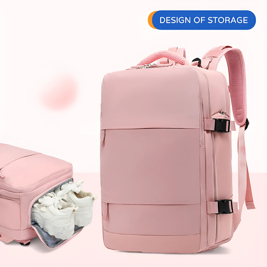 Large waterproof nylon mummy backpack in a selection of colours including black, mint green, and pink.