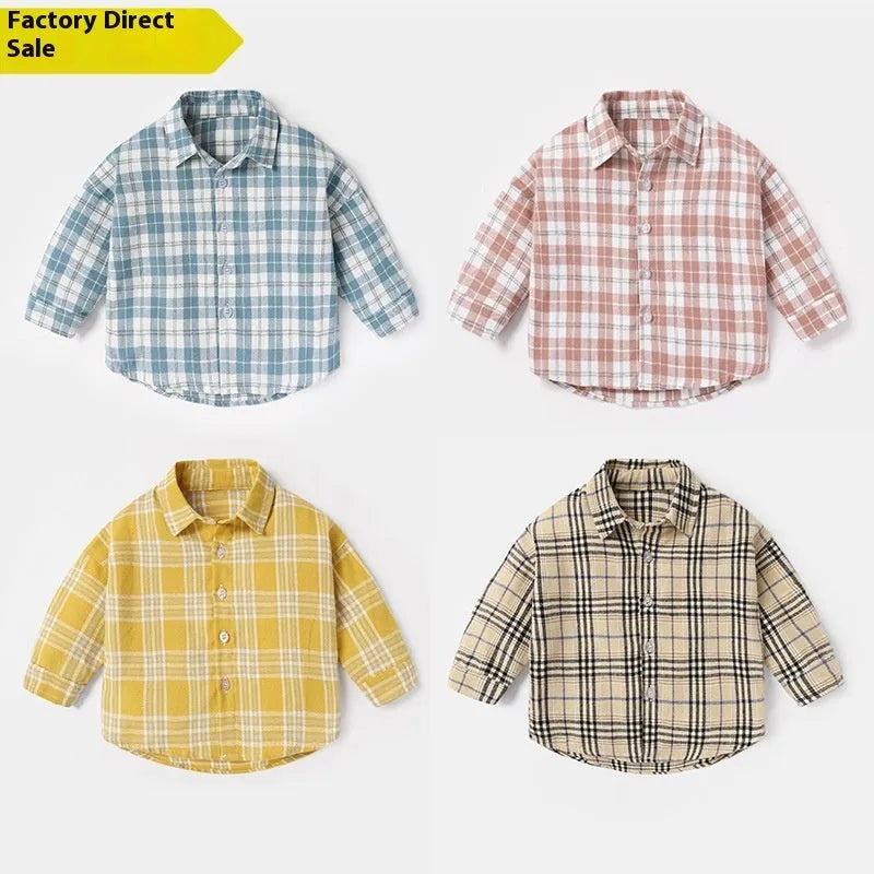 Boys cotton casual shirt with lattice pattern in long sleeve design for spring and autumn seasons