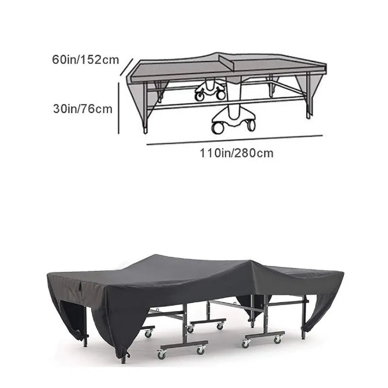 Waterproof dustproof table tennis table cover in black 210D polyester fibre for outdoor use