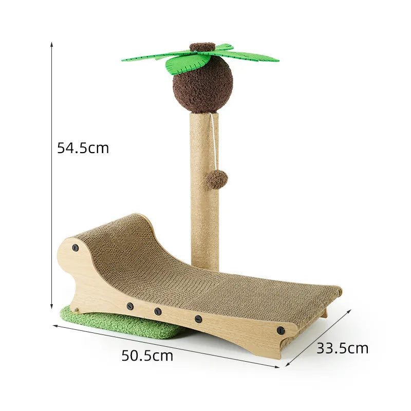 Solid wooden beach chair for cats with a hemp mat, serving as a multifunctional pet bed and scratch board.