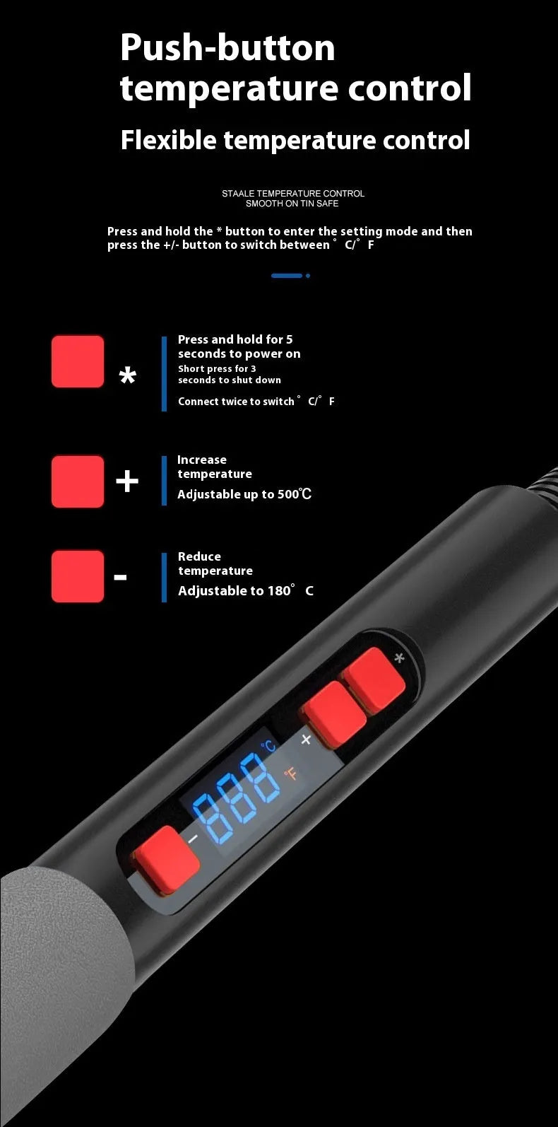Grey electric soldering iron with ceramic heating core and accessories for household welding