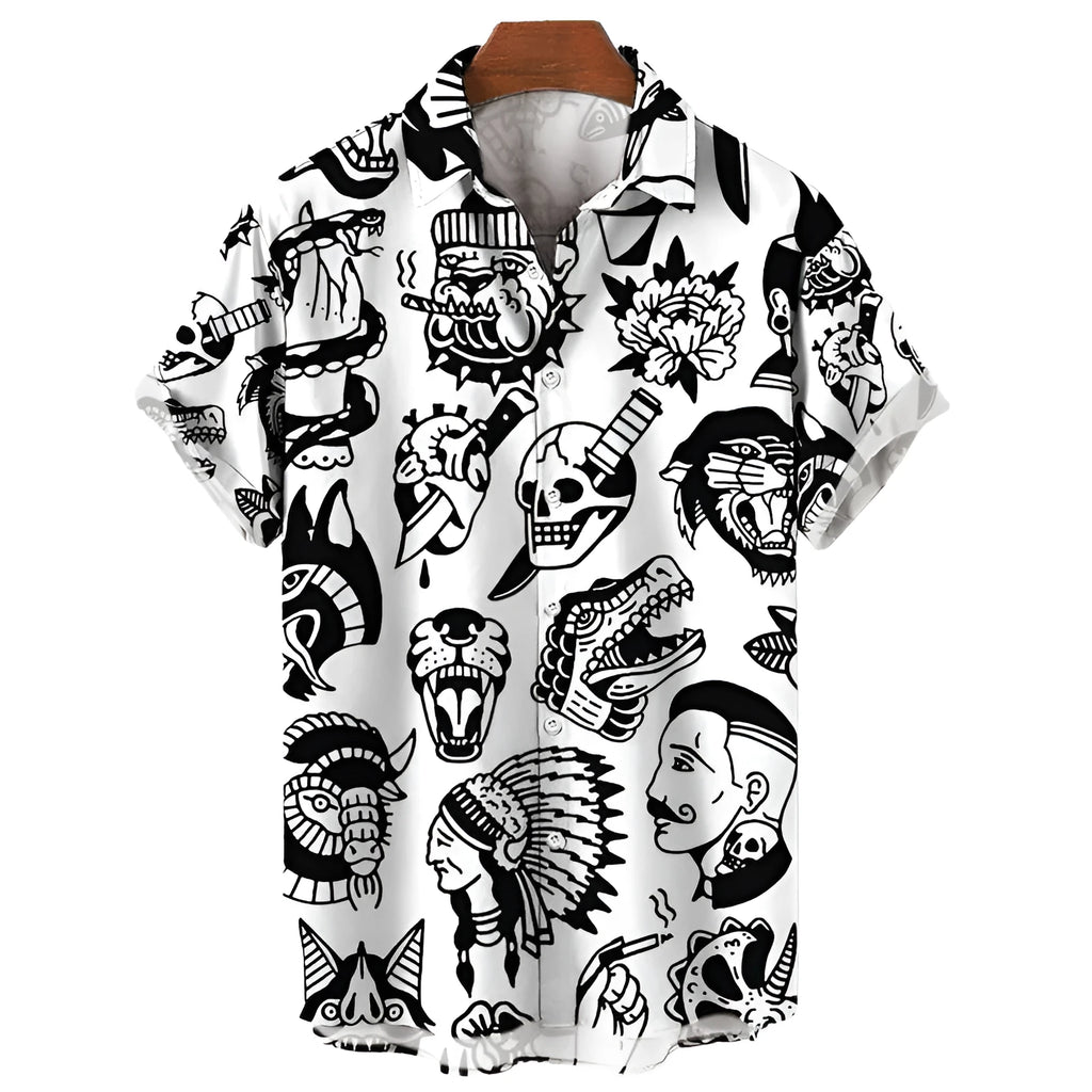 Men's 3D digital print Hawaii short sleeve polo collar cardigan shirt in polyester, available in multiple colours and sizes S to 5XL