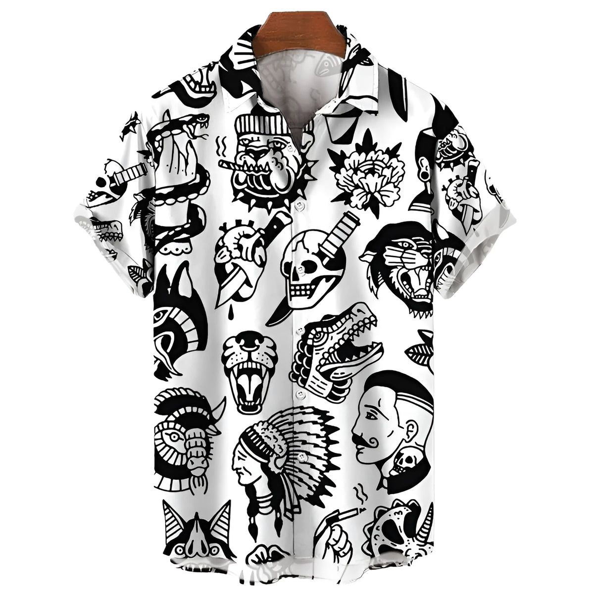 Men's 3D digital print Hawaii short sleeve polo collar cardigan shirt in polyester, available in multiple colours and sizes S to 5XL