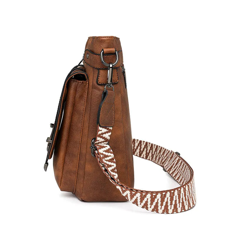 Women's PU large capacity multi-pocket bucket bag in two-tone coffee for leisure travel