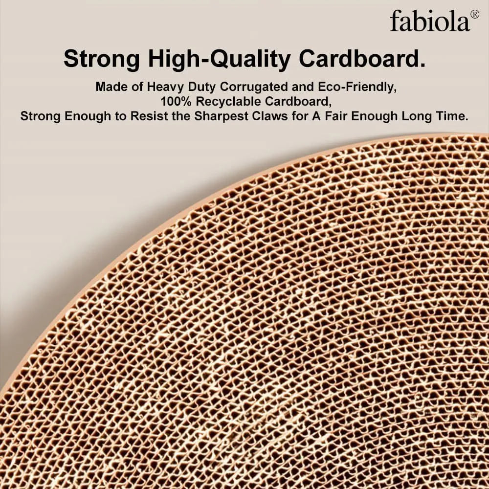 Large circular cat scratching board with bell balls and replaceable cardboard core