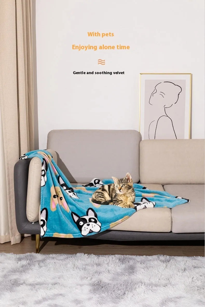 Blue Dog cartoon pattern double-sided flannel pet blanket kennel mat on floor