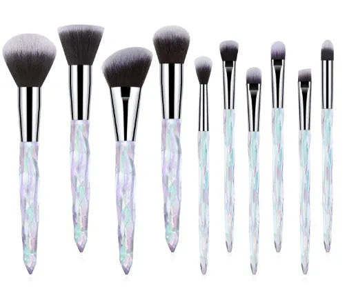 10 crystal handle foundation brushes with artificial fibre bristles in colour options