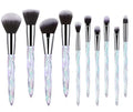10 crystal handle foundation brushes with artificial fibre bristles in colour options
