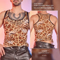 Men's leopard print lingerie top made from breathable mesh fabric.